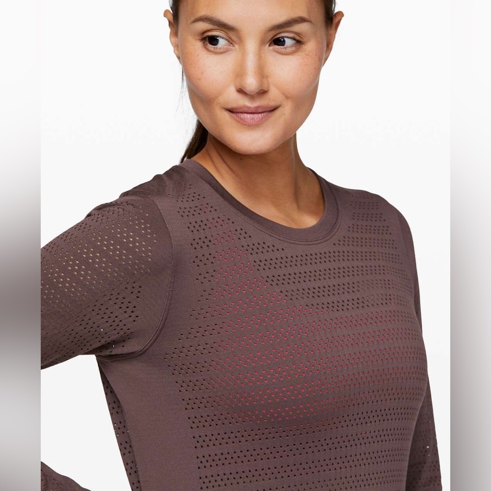 Lululemon Breeze By Long Sleeve *Squad Cherry Cola Seamless Top Size 6 - Picture 2 of 7